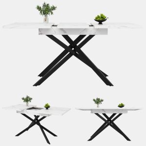 Mesa de jantar extensível retangular 120-160máx cm de mdf,branco+preto