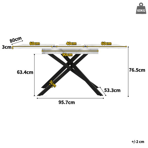 Mesa de jantar extensível retangular 120-160máx cm de mdf,branco+preto Mesa de jantar extensível retangular 120-160máx cm de mdf,branco+preto