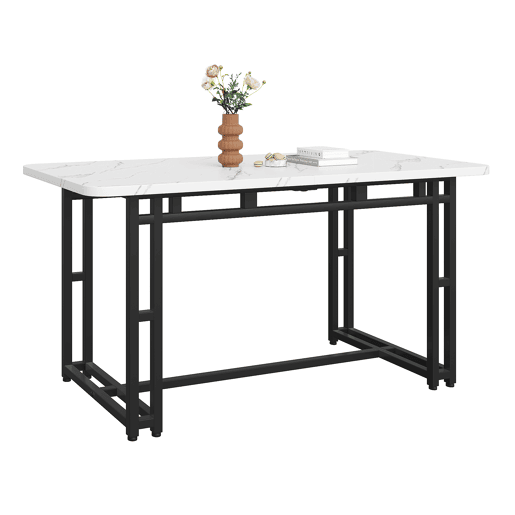 Mesa de jantar fixa retangular 120 cm de mdf,branco+preto