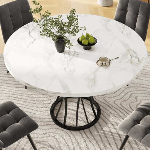 Mesa de jantar fixa redonda 80 cm de mdf,branco+preto