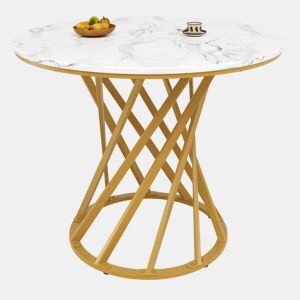 Mesa de jantar fixa redonda 80 cm de mdf,branco+dourado