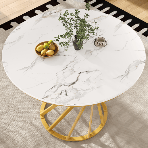 Mesa de jantar fixa redonda 80 cm de mdf,branco+dourado