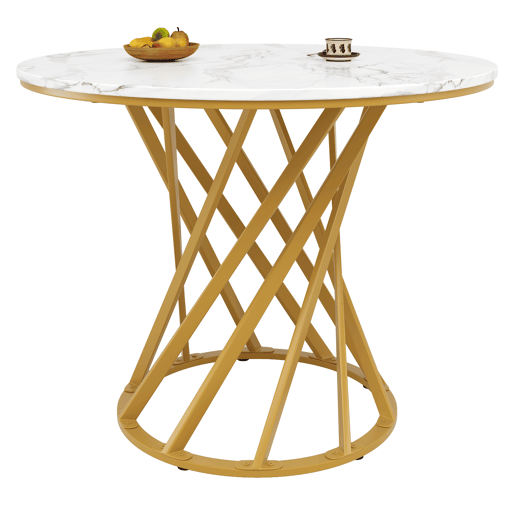 Mesa de jantar fixa redonda 80 cm de mdf,branco+dourado