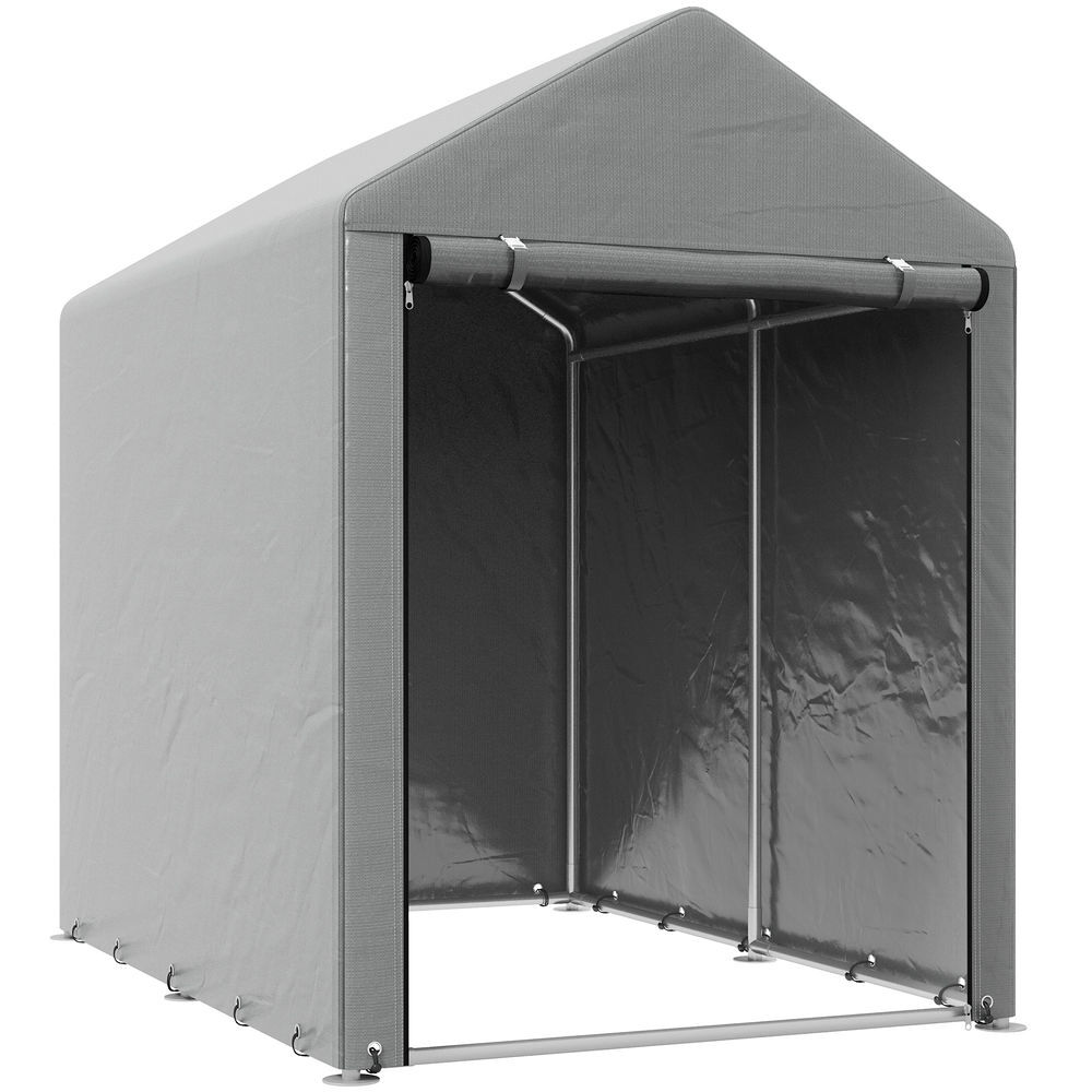 Outsunny carpa de jardín exterior para herramientas bicicletas 1,2x1,8x1,65 m, cobertizo exterior con 2 habitaciones, puerta enrollable con cremallera, impermeable anti-uv, garaje portátil, gris claro
