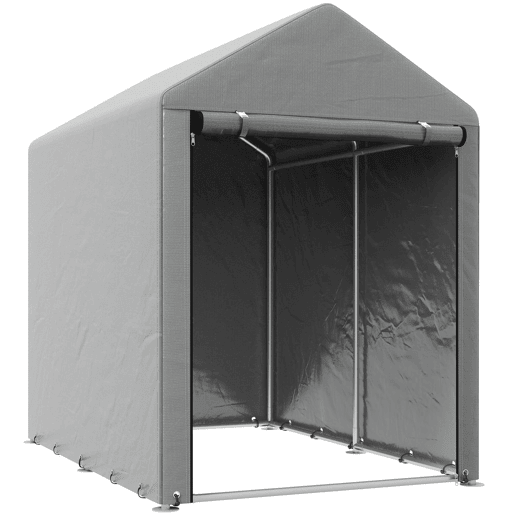 Outsunny Abrigo para Ferramentas Bicicletas e Motos 1,2x1,8x1,65 m Garagem Portátil com 2 Habitações Porta com Fecho de Correr Impermeável Anti-UV para Jardim Cinza Claro