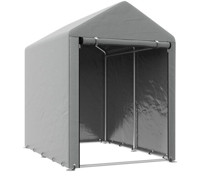 Outsunny carpa de jardín exterior para herramientas bicicletas 1,2x1,8x1,65 m, cobertizo exterior con 2 habitaciones, puerta enrollable con cremallera, impermeable anti-uv, garaje portátil, gris claro