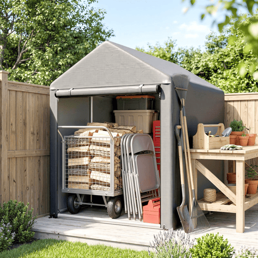 Outsunny Abrigo para Ferramentas Bicicletas e Motos 1,2x1,8x1,65 m Garagem Portátil com 2 Habitações Porta com Fecho de Correr Impermeável Anti-UV para Jardim Cinza Claro