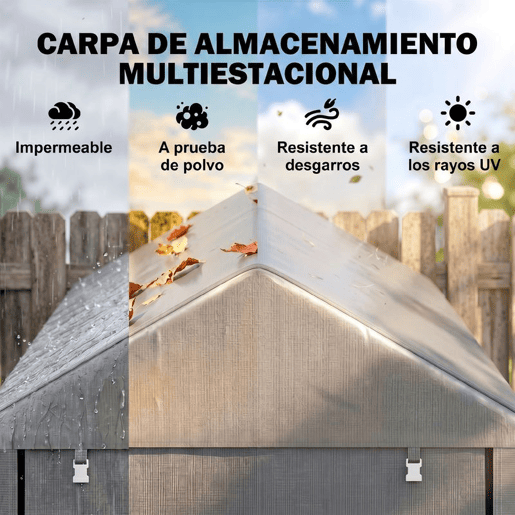 Outsunny Abrigo para Ferramentas Bicicletas e Motos 1,2x1,8x1,65 m Garagem Portátil com 2 Habitações Porta com Fecho de Correr Impermeável Anti-UV para Jardim Cinza Claro