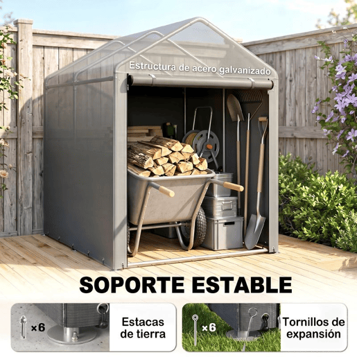 Outsunny Abrigo para Ferramentas Bicicletas e Motos 1,2x1,8x1,65 m Garagem Portátil com 2 Habitações Porta com Fecho de Correr Impermeável Anti-UV para Jardim Cinza Claro