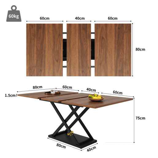 Mesa de jantar extensível retangular 120-160máx cm de mdf,noz Mesa de jantar extensível retangular 120-160máx cm de mdf,noz