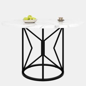 Mesa redonda 100×100 cm - Mesa de jantar para 4-6 pessoas, pernas metálicas geométricas - Pretas
