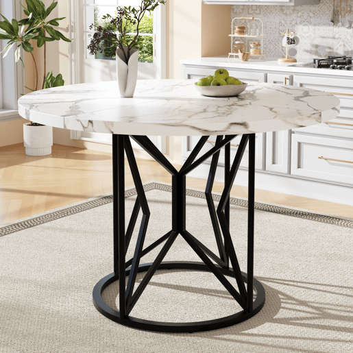 Mesa de jantar fixa redonda 100 cm de mdf,branco+preto