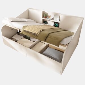 Sofá cama de casal de madeira maciça 140x190 cm com armazenamento,branco