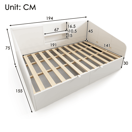Sofá cama de casal de madeira maciça 140x190 cm com armazenamento,branco