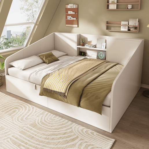 Sofá cama de casal de madeira maciça 140x190 cm com armazenamento,branco