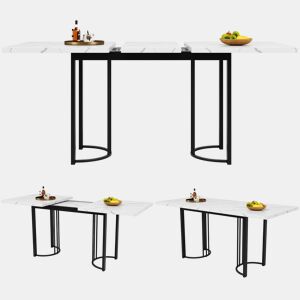 Mesa de jantar extensível retangular 140-179,5máx cm de mdf,branco+preto