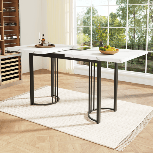 Mesa de jantar extensível retangular 140-179,5máx cm de mdf,branco+preto Mesa de jantar extensível retangular 140-179,5máx cm de mdf,branco+preto