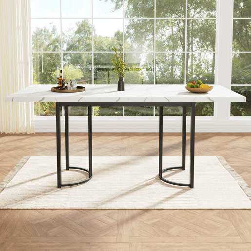 Mesa de jantar extensível retangular 140-179,5máx cm de mdf,branco+preto Mesa de jantar extensível retangular 140-179,5máx cm de mdf,branco+preto