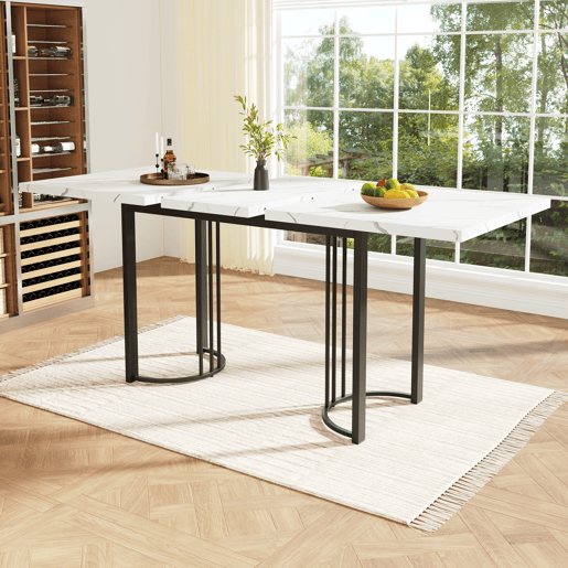 Mesa de jantar extensível retangular 140-179,5máx cm de mdf,branco+preto Mesa de jantar extensível retangular 140-179,5máx cm de mdf,branco+preto