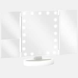 HOMCOM Espelho de Maquilhagem com Luz Espelho de Toucador Triplo com Aumento 1x2x3x Rotação Livre de 180° 21 Luzes LED Interruptor Tátil Fonte de Alimentação Dupla Branco