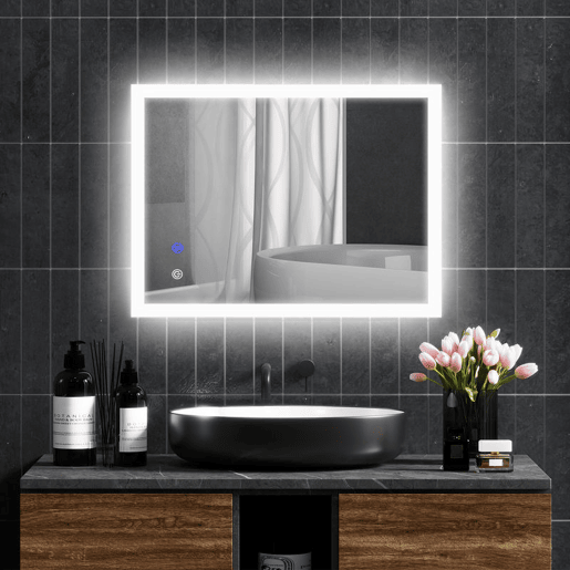 kleankin Espelho Casa de Banho com Luzes LED 80x60 cm Espelho de Parede com Função Antiembaciamento 3 Cores Função de Memória Interruptor Tátil e Classificação IP44 Horizontal ou Vertical Prata