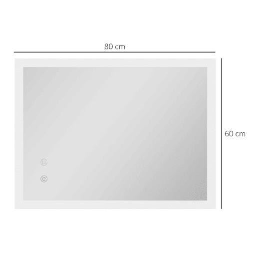 kleankin Espelho Casa de Banho com Luzes LED 80x60 cm Espelho de Parede com Função Antiembaciamento 3 Cores Função de Memória Interruptor Tátil e Classificação IP44 Horizontal ou Vertical Prata