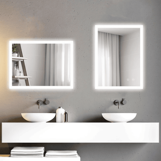 kleankin Espelho Casa de Banho com Luzes LED 80x60 cm Espelho de Parede com Função Antiembaciamento 3 Cores Função de Memória Interruptor Tátil e Classificação IP44 Horizontal ou Vertical Prata