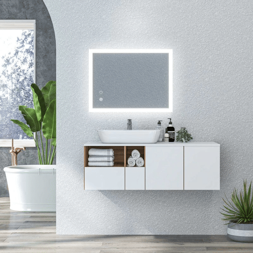 kleankin Espelho Casa de Banho com Luzes LED 80x60 cm Espelho de Parede com Função Antiembaciamento 3 Cores Função de Memória Interruptor Tátil e Classificação IP44 Horizontal ou Vertical Prata