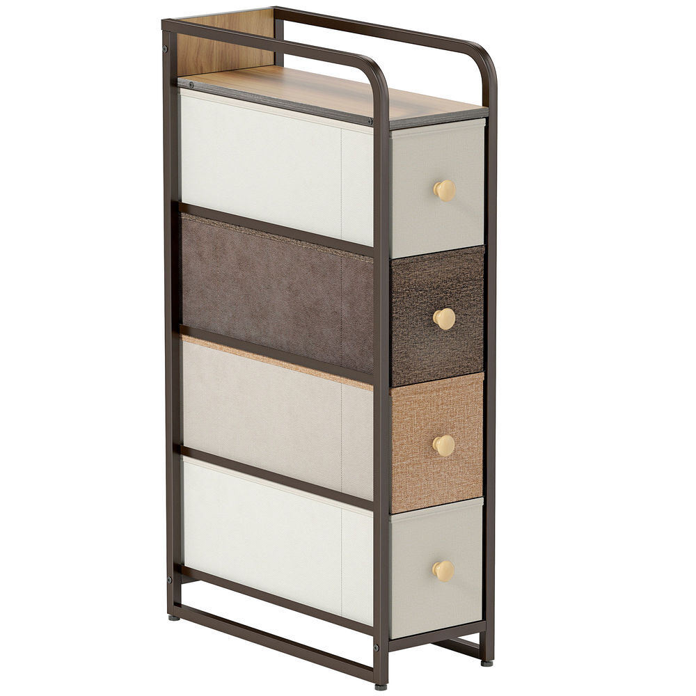 Homcom cómoda con 4 cajones de tela plegables, cómoda para dormitorio estrecha con marco metálico, cajonera para espacios pequeños, sala de estar, vestidor, baño, multicolor