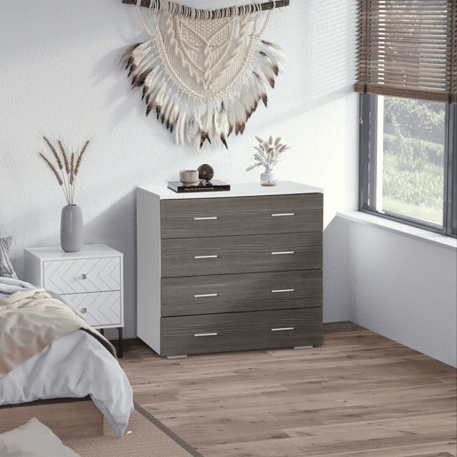 HOMCOM Cómoda com 4 Gavetas Cómoda Auxiliar de Armazenamento Moderna para Dormitório Corredor Sala de Estar 76x35x72cm Cinzento e Branco