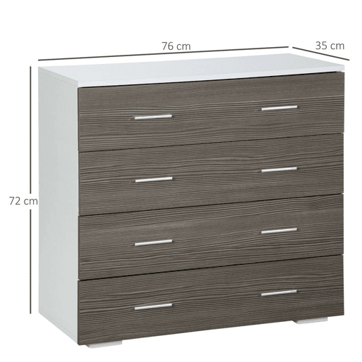 HOMCOM Cómoda com 4 Gavetas Cómoda Auxiliar de Armazenamento Moderna para Dormitório Corredor Sala de Estar 76x35x72cm Cinzento e Branco