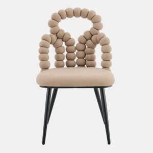 Cadeiras de sala de jantar 2 unidades - Encosto com corrente de bolas, pernas metálicas pretas, versáteis - Camel
