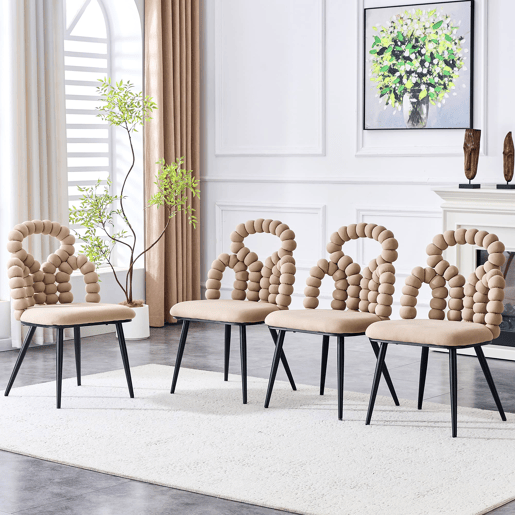 Cadeiras de sala de jantar 2 unidades - Encosto com corrente de bolas, pernas metálicas pretas, versáteis - Camel