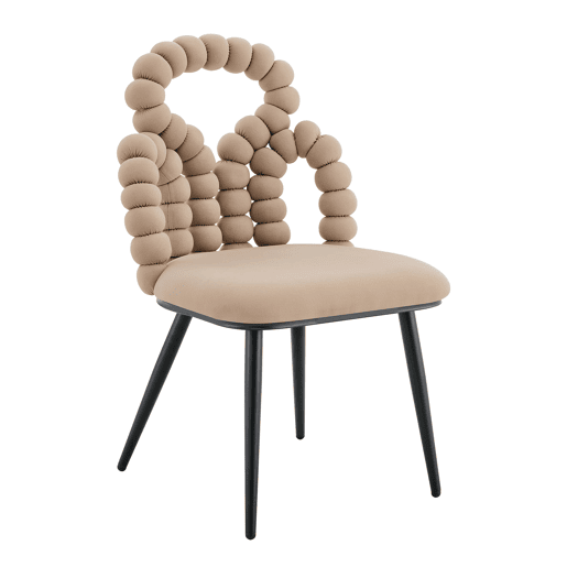 Cadeiras de sala de jantar 2 unidades - Encosto com corrente de bolas, pernas metálicas pretas, versáteis - Camel