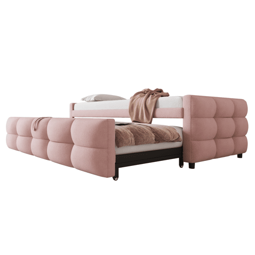Sofá-cama extensível 90180x190 cm - Convertível individual e duplo, com estrado, multifuncional - Rosa