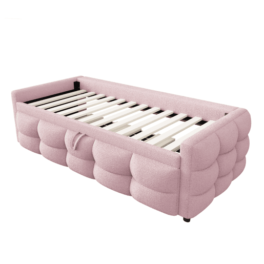 Sofá-cama extensível 90180x190 cm - Convertível individual e duplo, com estrado, multifuncional - Rosa