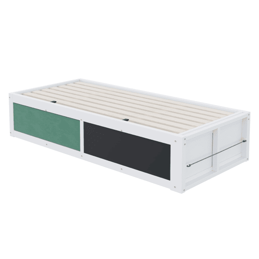 Cama individual 90x200 cm - Ajustável hidraulicamente, com mesa de escrita e arrumação - Branca