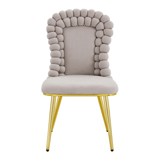 Cadeiras de sala de jantar 2 unidades - Encosto com correntes de bolas, pernas em metal dourado - Cinza claro