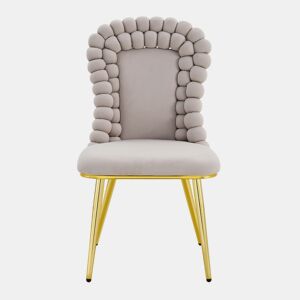 Cadeiras de sala de jantar 2 unidades - Encosto com correntes de bolas, pernas em metal dourado - Cinza claro