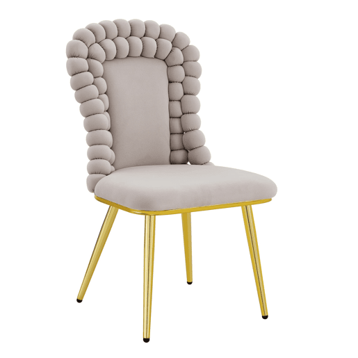 Cadeiras de sala de jantar 2 unidades - Encosto com correntes de bolas, pernas em metal dourado - Cinza claro