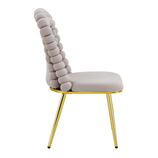 Cadeiras de sala de jantar 2 unidades - Encosto com correntes de bolas, pernas em metal dourado - Cinza claro