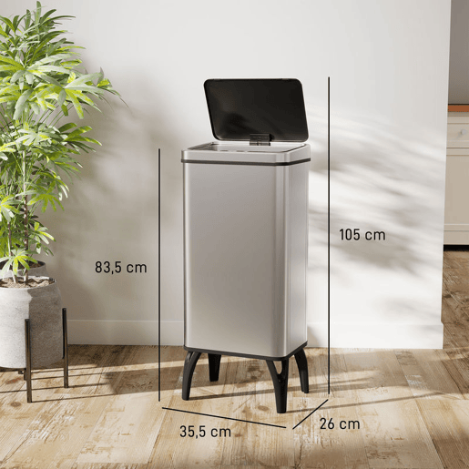 HOMCOM Balde de Lixo Automático 50 L Papelera de Cozinha em Aço Inoxidável com Sensor Infravermelhos Fecho Suave Pés, Aro de Retenção Anti-Impressões para Escritório Casa 35,5x26x83,5 cm Prata HOMCOM Balde de Lixo Automático 50 L Papelera de Cozinha em Aço Inoxidável com Sensor Infravermelhos Fecho Suave Pés, Aro de Retenção Anti-Impressões para Escritório Casa 35,5x26x83,5 cm Prata