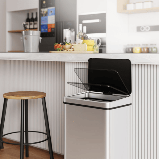 HOMCOM Balde de Lixo Automático 50 L Papelera de Cozinha em Aço Inoxidável com Sensor Infravermelhos Fecho Suave Pés, Aro de Retenção Anti-Impressões para Escritório Casa 35,5x26x83,5 cm Prata HOMCOM Balde de Lixo Automático 50 L Papelera de Cozinha em Aço Inoxidável com Sensor Infravermelhos Fecho Suave Pés, Aro de Retenção Anti-Impressões para Escritório Casa 35,5x26x83,5 cm Prata