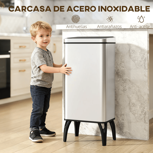 HOMCOM Balde de Lixo Automático 50 L Papelera de Cozinha em Aço Inoxidável com Sensor Infravermelhos Fecho Suave Pés, Aro de Retenção Anti-Impressões para Escritório Casa 35,5x26x83,5 cm Prata HOMCOM Balde de Lixo Automático 50 L Papelera de Cozinha em Aço Inoxidável com Sensor Infravermelhos Fecho Suave Pés, Aro de Retenção Anti-Impressões para Escritório Casa 35,5x26x83,5 cm Prata