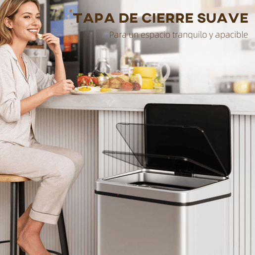 HOMCOM Balde de Lixo Automático 50 L Papelera de Cozinha em Aço Inoxidável com Sensor Infravermelhos Fecho Suave Pés, Aro de Retenção Anti-Impressões para Escritório Casa 35,5x26x83,5 cm Prata HOMCOM Balde de Lixo Automático 50 L Papelera de Cozinha em Aço Inoxidável com Sensor Infravermelhos Fecho Suave Pés, Aro de Retenção Anti-Impressões para Escritório Casa 35,5x26x83,5 cm Prata