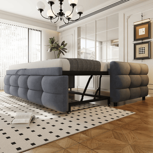 Sofá-cama extensível 90180x190 cm - Conversível individual e duplo, com estrado, multifuncional - Cinza