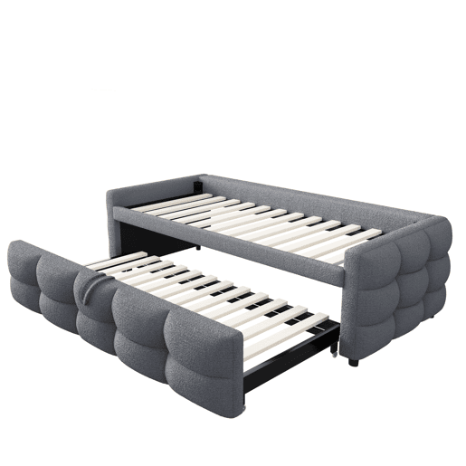 Sofá-cama extensível 90180x190 cm - Conversível individual e duplo, com estrado, multifuncional - Cinza