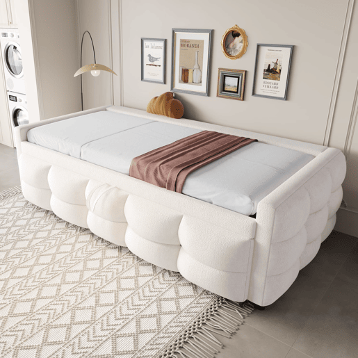 Sofá-cama extensível 90180x190 cm - Conversível individual e duplo, com estrado, multifuncional - Bege
