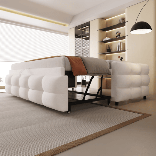 Sofá-cama extensível 90180x190 cm - Conversível individual e duplo, com estrado, multifuncional - Bege