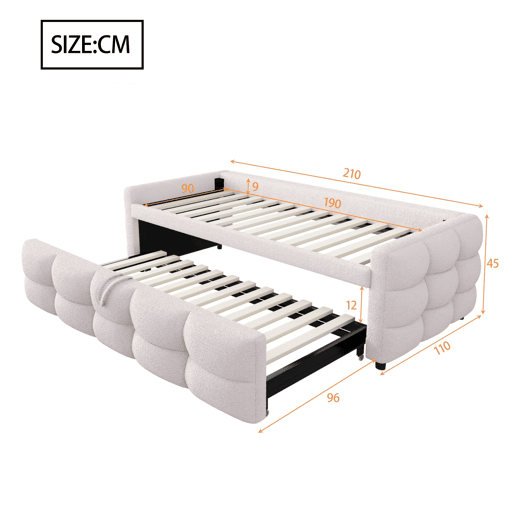Sofá-cama extensível 90180x190 cm - Conversível individual e duplo, com estrado, multifuncional - Bege